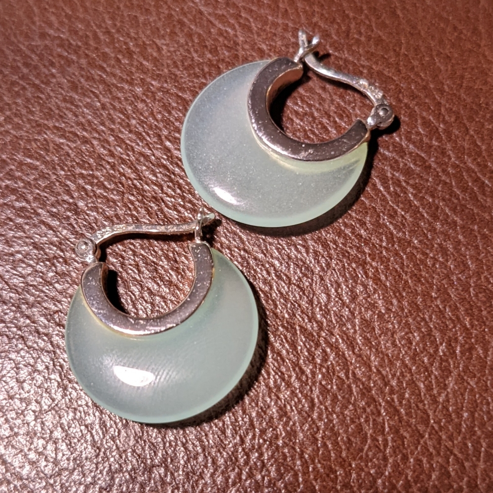 Sterling Silver & Aventurine Crescent Hoop Earrings